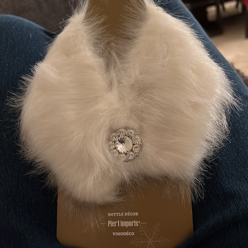 Fur Bottle decor with rhinestone button